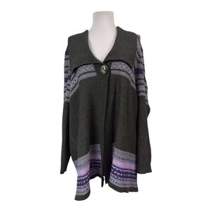 Liz & Me Women's 2X 22W 24W Cardigan Sweater Purple Gray Long Sleeves Collared